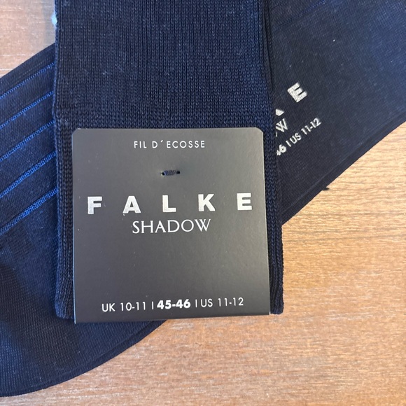 Falke Shadow Ribbed Men’s Knee Length Cotton Socks Black Blue, Sz 11-12, NWT - Picture 6 of 7